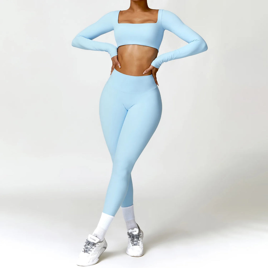 2-Piece Yoga Set – Long Sleeve Sports Top & High-Waist Leggings
