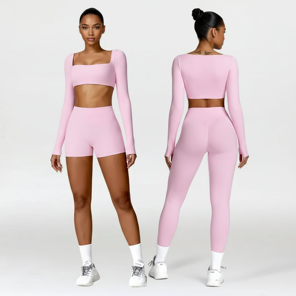 2-Piece Yoga Set – Long Sleeve Sports Top & High-Waist Leggings