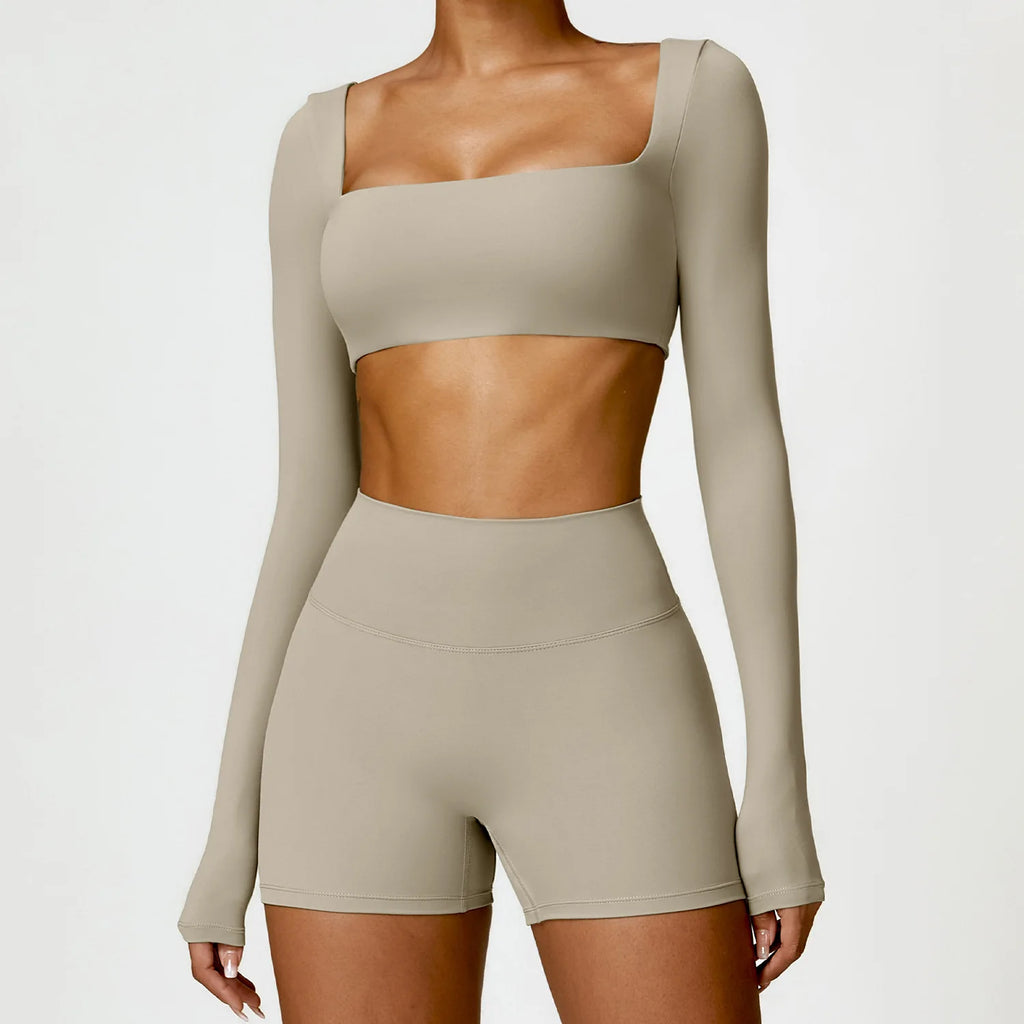2-Piece Yoga Set – Long Sleeve Sports Top & High-Waist Leggings