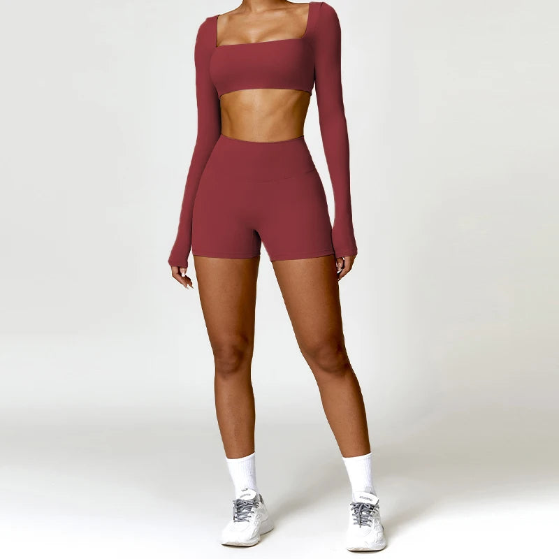 2-Piece Yoga Set – Long Sleeve Sports Top & High-Waist Leggings