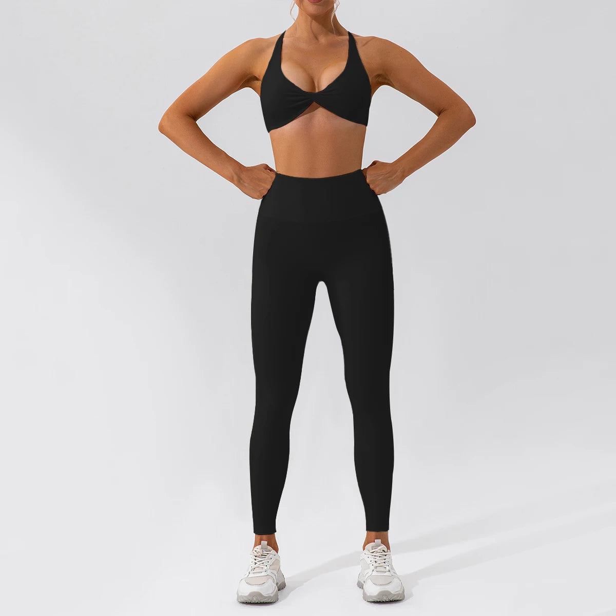 2-Piece Yoga Set – Long Sleeve Sports Top & High-Waist Leggings