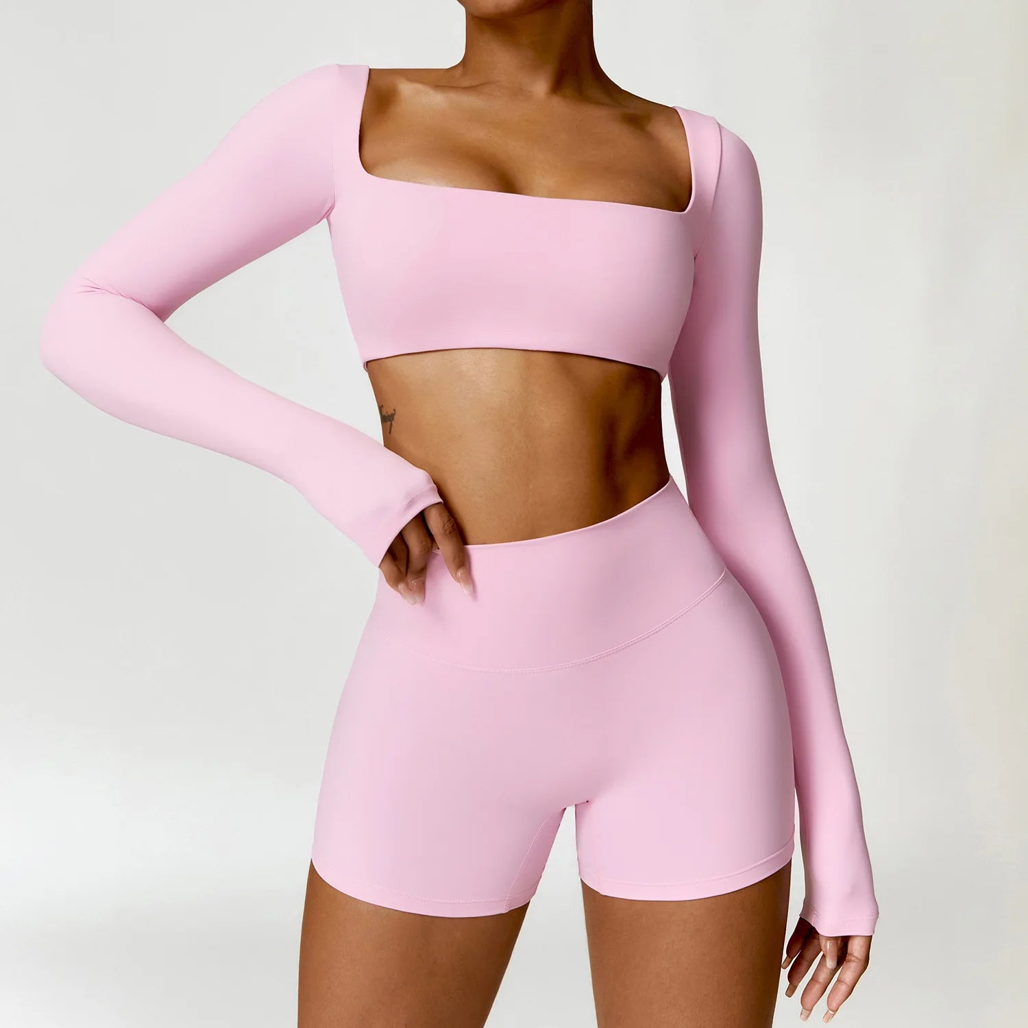 2-Piece Yoga Set – Long Sleeve Sports Top & High-Waist Leggings