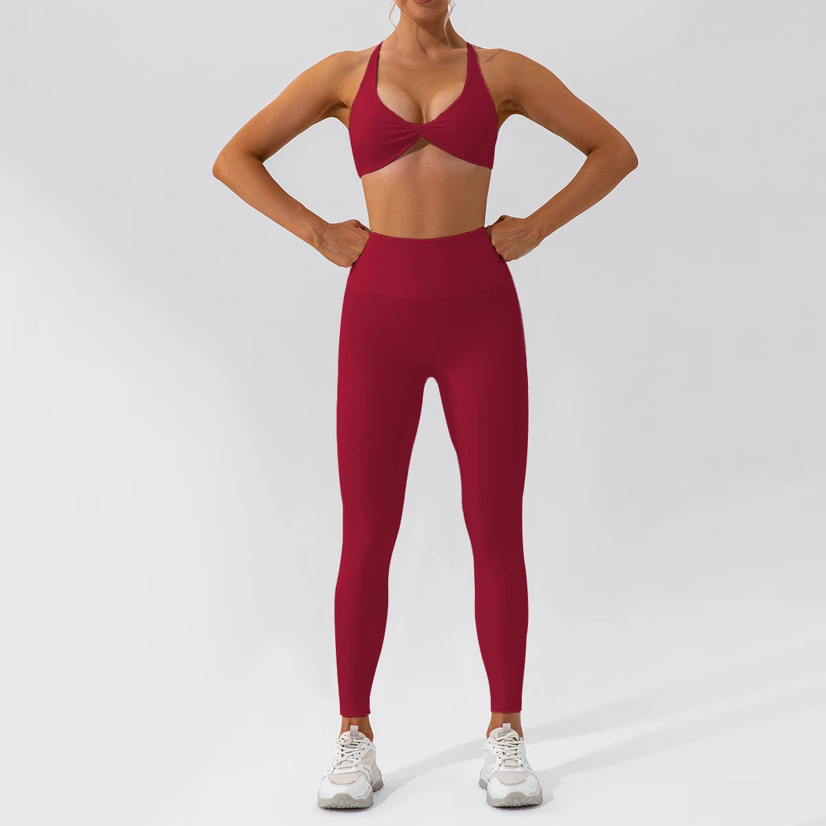 2-Piece Yoga Set – Long Sleeve Sports Top & High-Waist Leggings