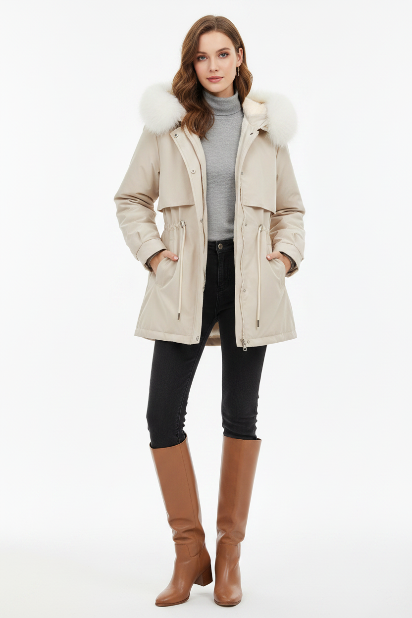 Manteau beige sur une femme