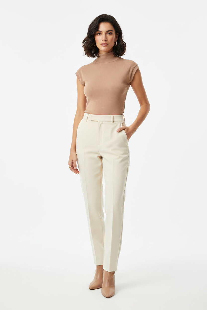 Top turtleneck beige sur une femme