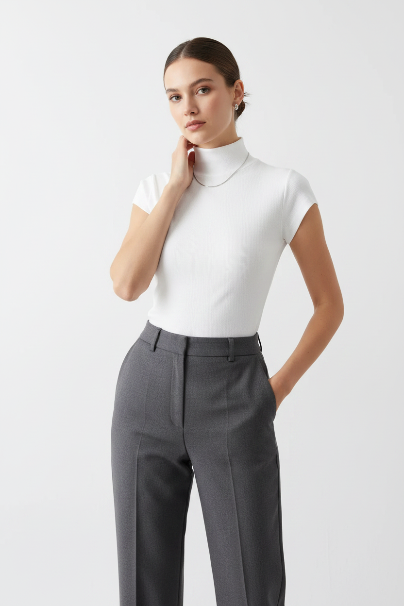 Top turtleneck blanc sur une femme